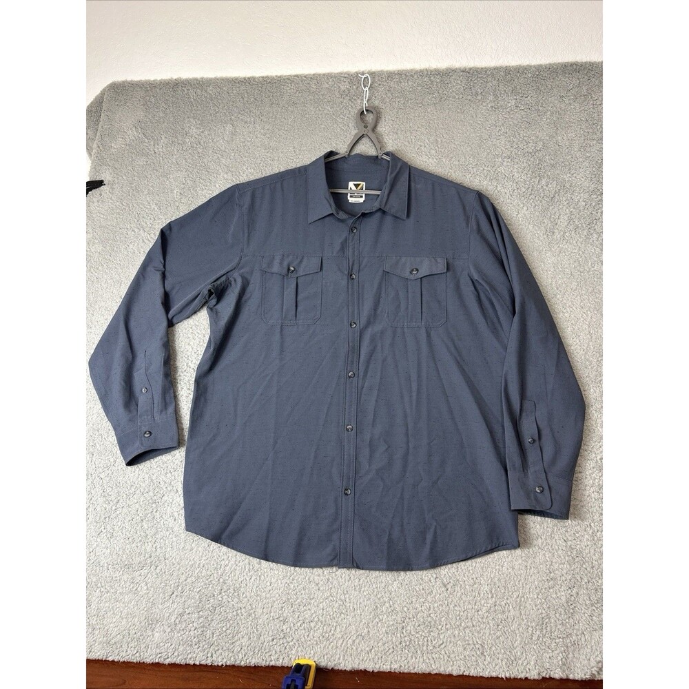 Voyager Shirt Mens Xl Blue Double Chest Pockets Stretch Long Sleeve Button Front
